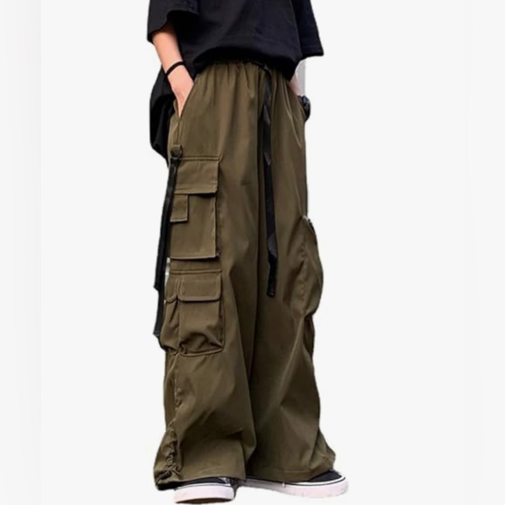 Y2K Baggy Cargo Pants, army green, medium.